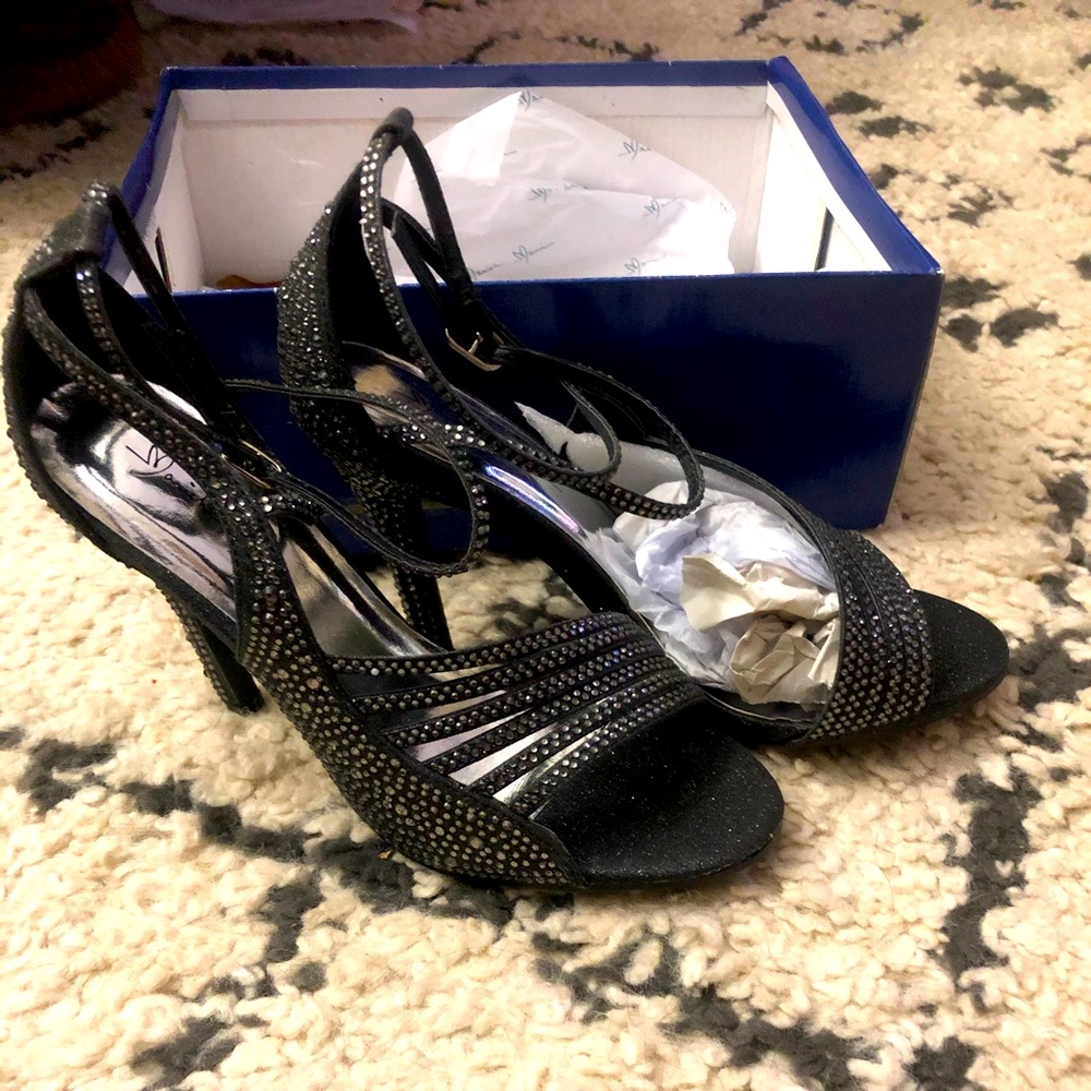Marichi Maui High Heel Shoes - Black rhinestone
